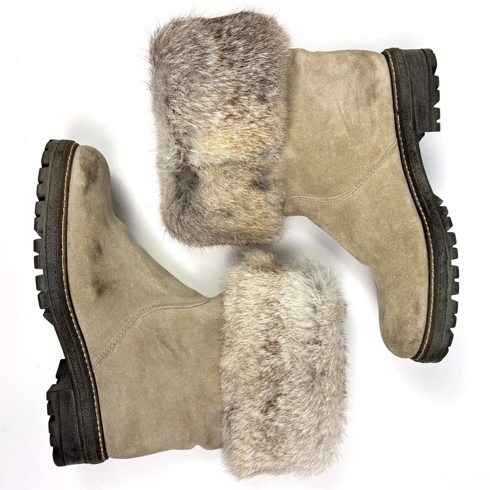 Carlo Pazolini‎ Suede & Fur Winter Boots Womens Sz 38 7.5 Beige Made in Italy